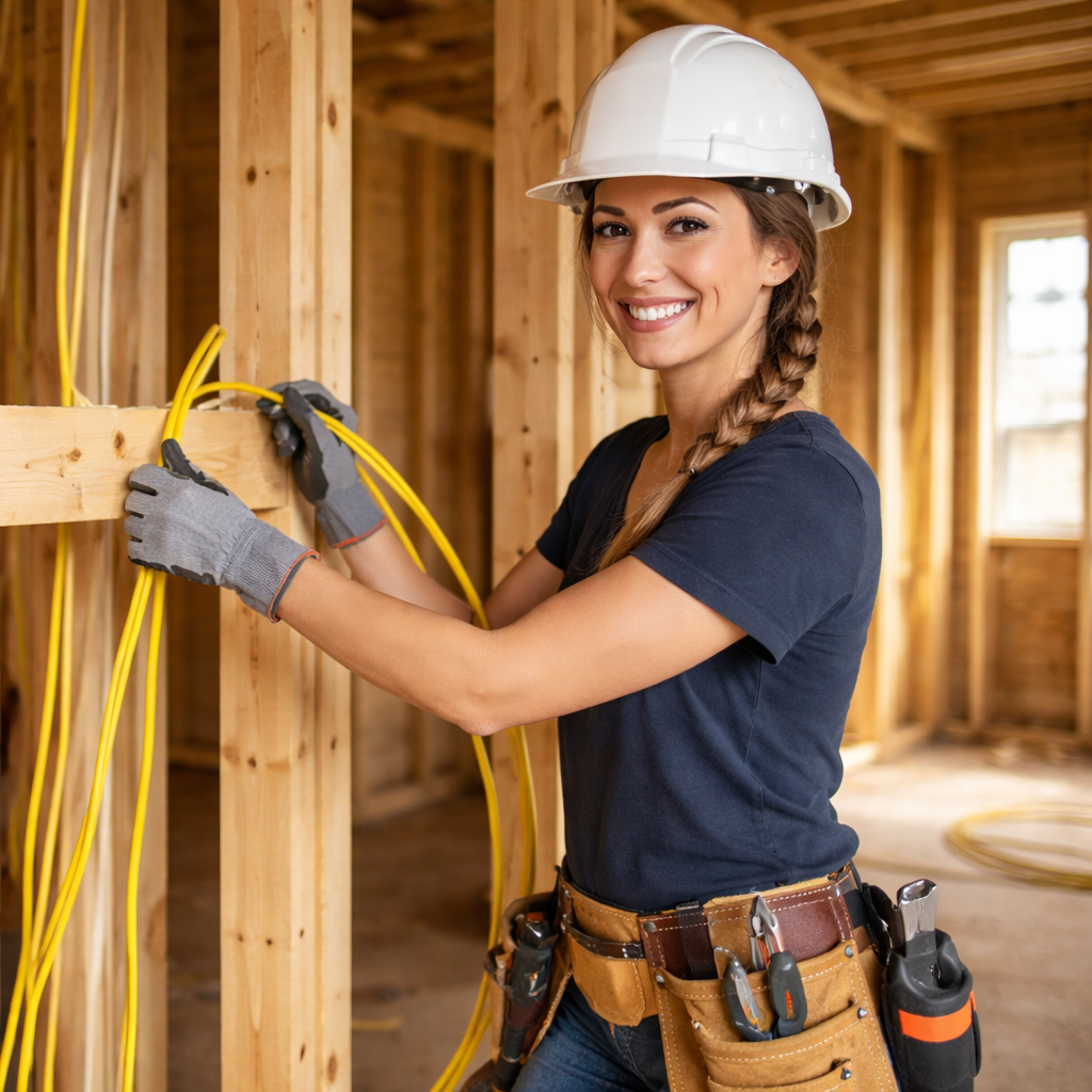 Female Technician Wiring in Residential Construction-1
