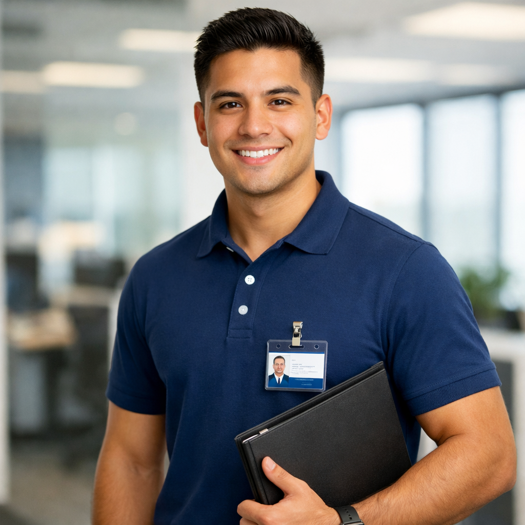 Hispanic Sales Rep in Navy Blue Polo-1