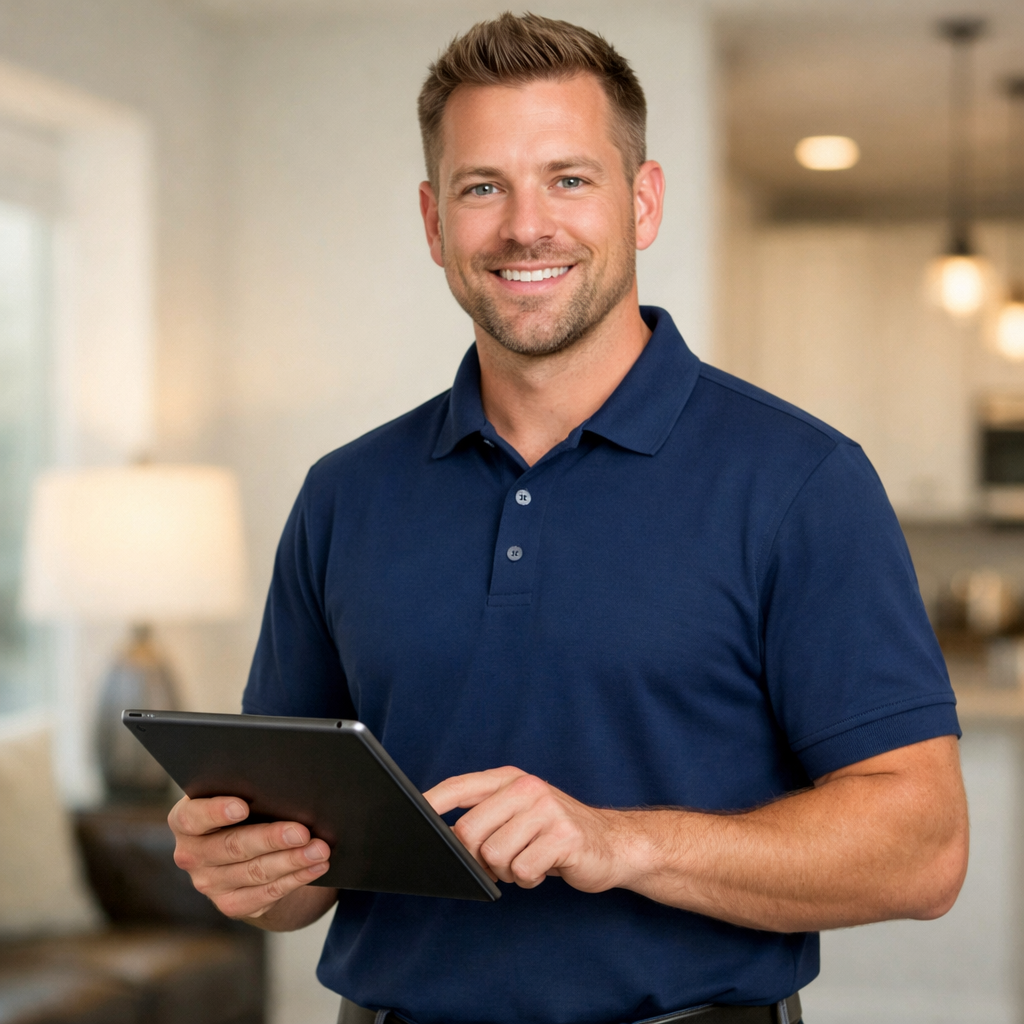 Home Alarm Salesperson with Tablet