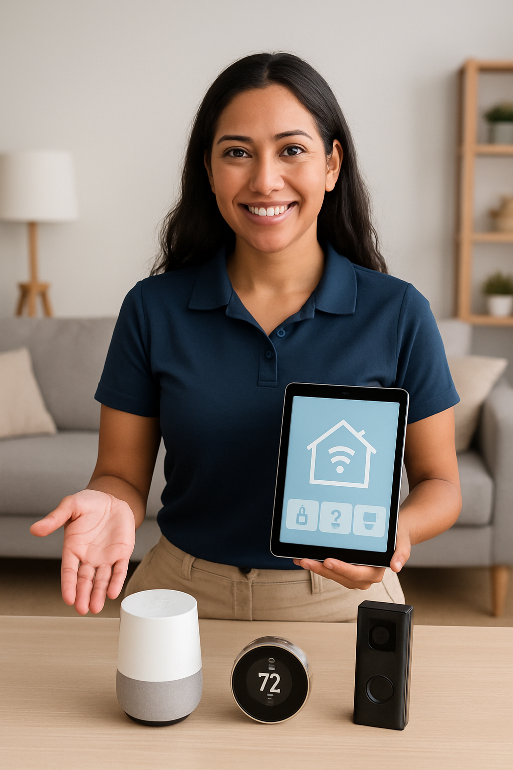 hispanic female home technoligy sales representative no name tags-1