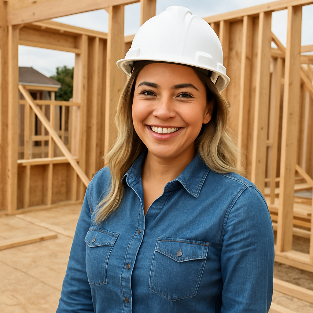residential construction hispanic female blond hair with a white hard hat